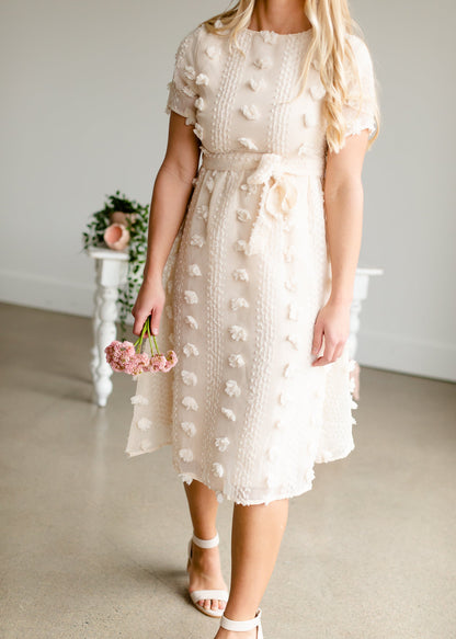 Cream Pom Pom Midi Dress - FINAL SALE Dresses