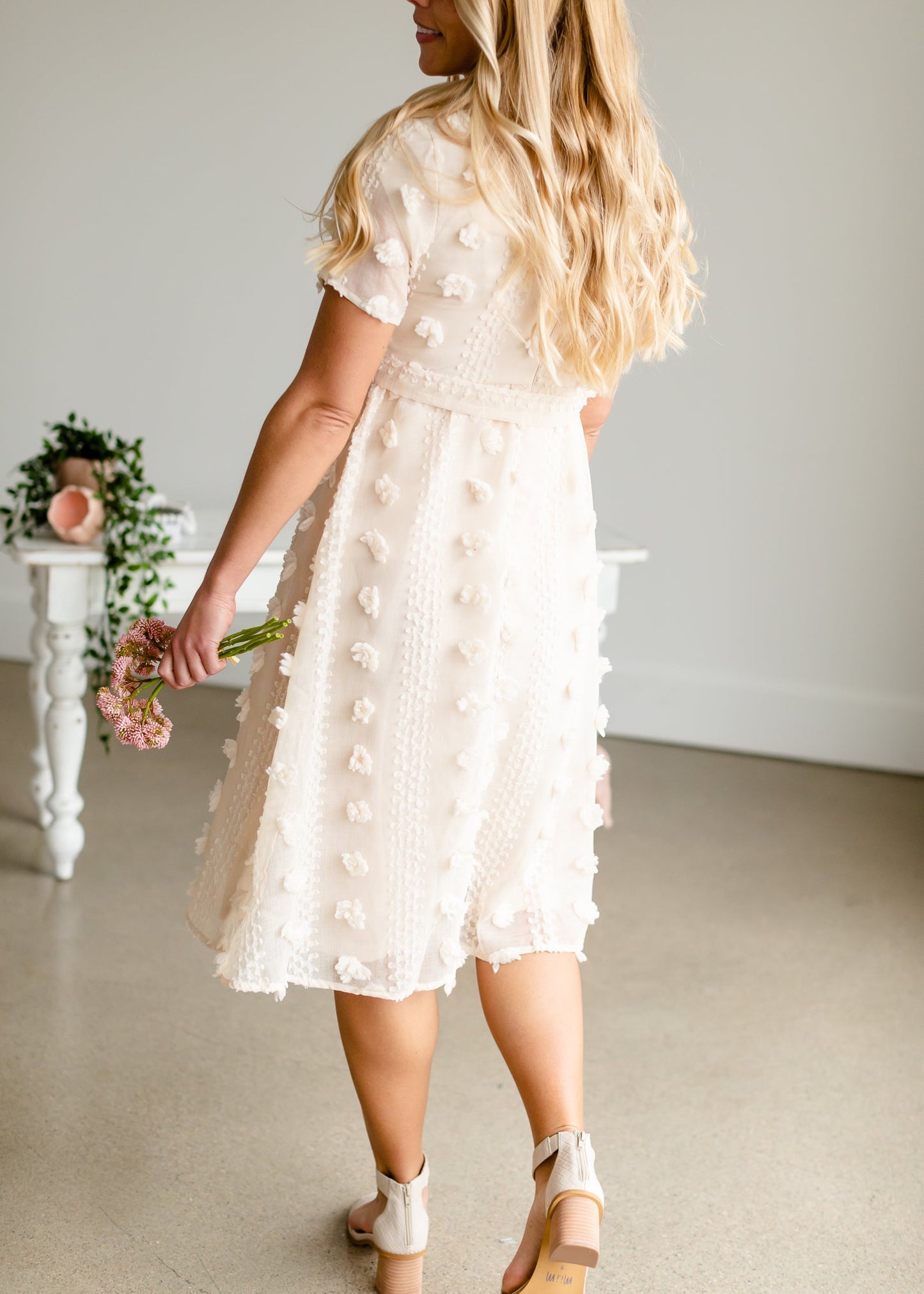 Cream Pom Pom Midi Dress - FINAL SALE Dresses