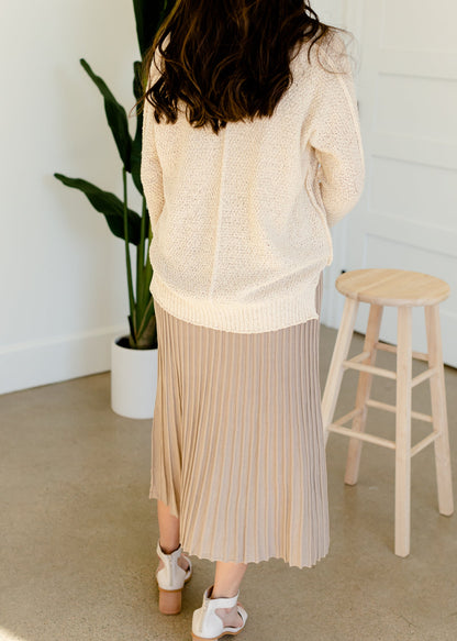 Cream V-Neck Seam Sweater - FINAL SALE Tops