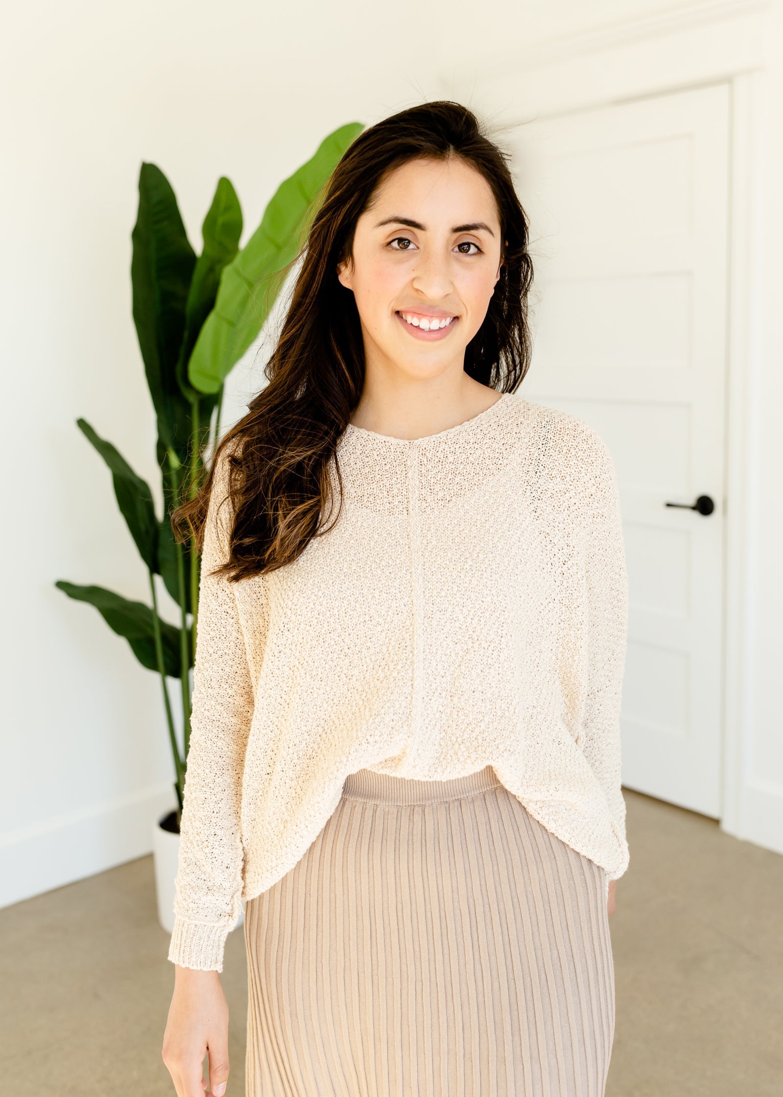 Cream V-Neck Seam Sweater - FINAL SALE Tops