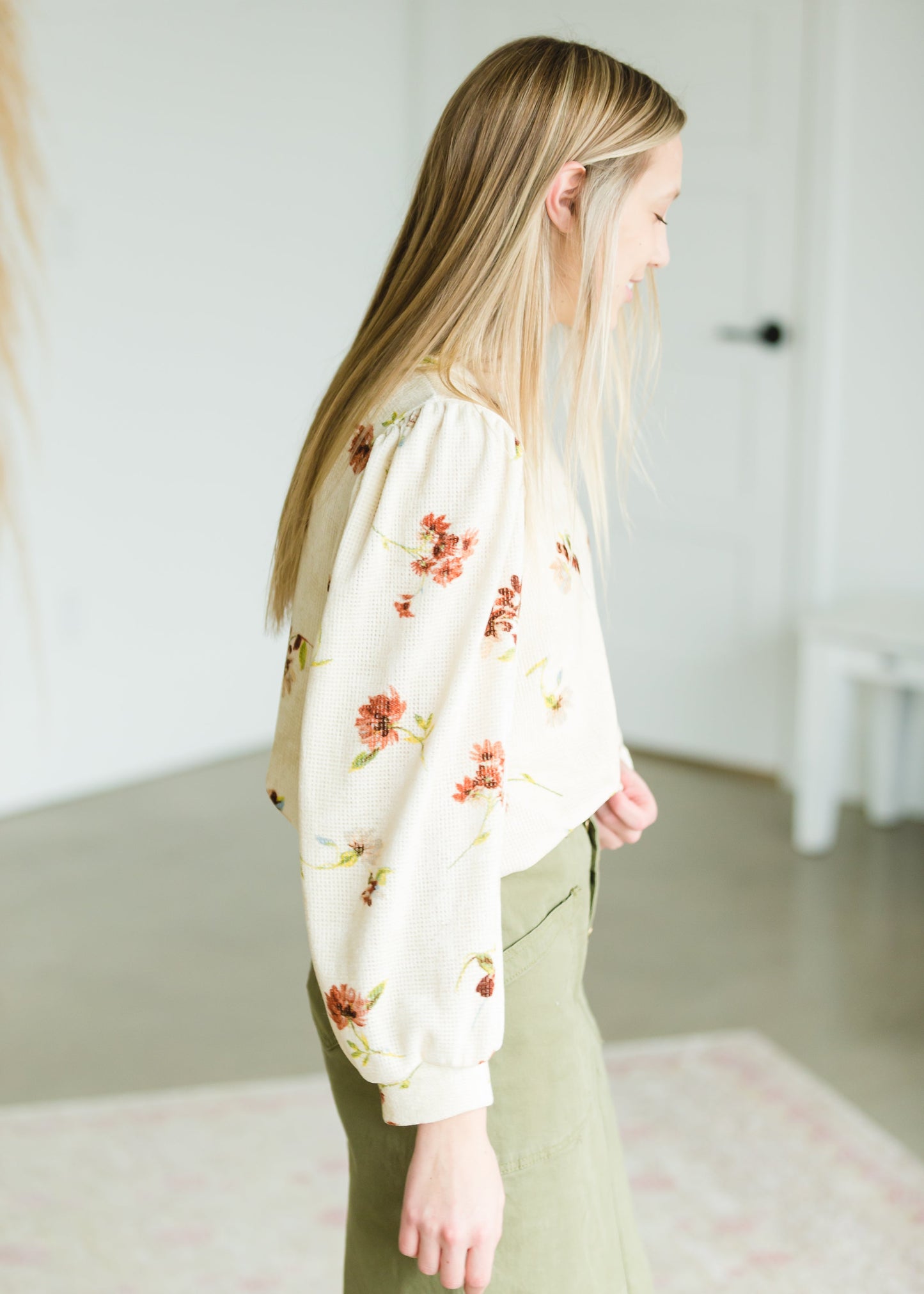 Cream Waffle Textured Floral Top - FINAL SALE Tops