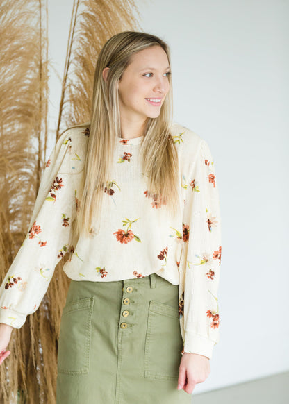 Cream Waffle Textured Floral Top - FINAL SALE Tops