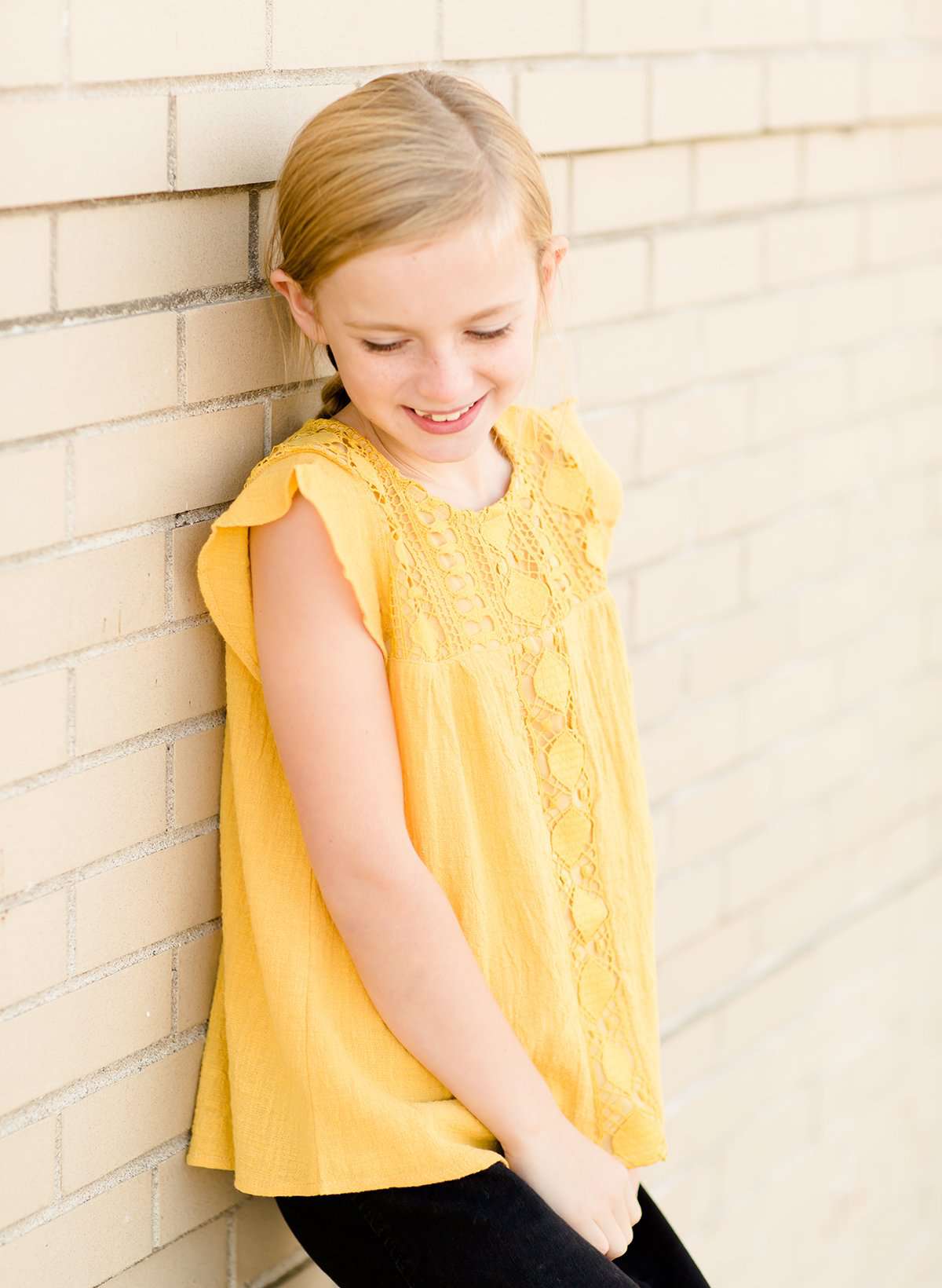 Modest Girls Mustard Crochet Knit Flutter Sleeve Shirt