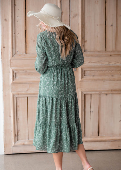 Cross Over Longsleeve Green Ditsy Print Dress Dresses Hayden