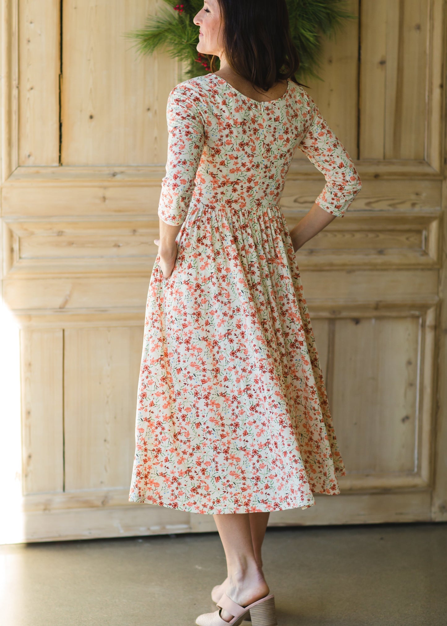 Dainty Coral Floral Midi Dress Dresses