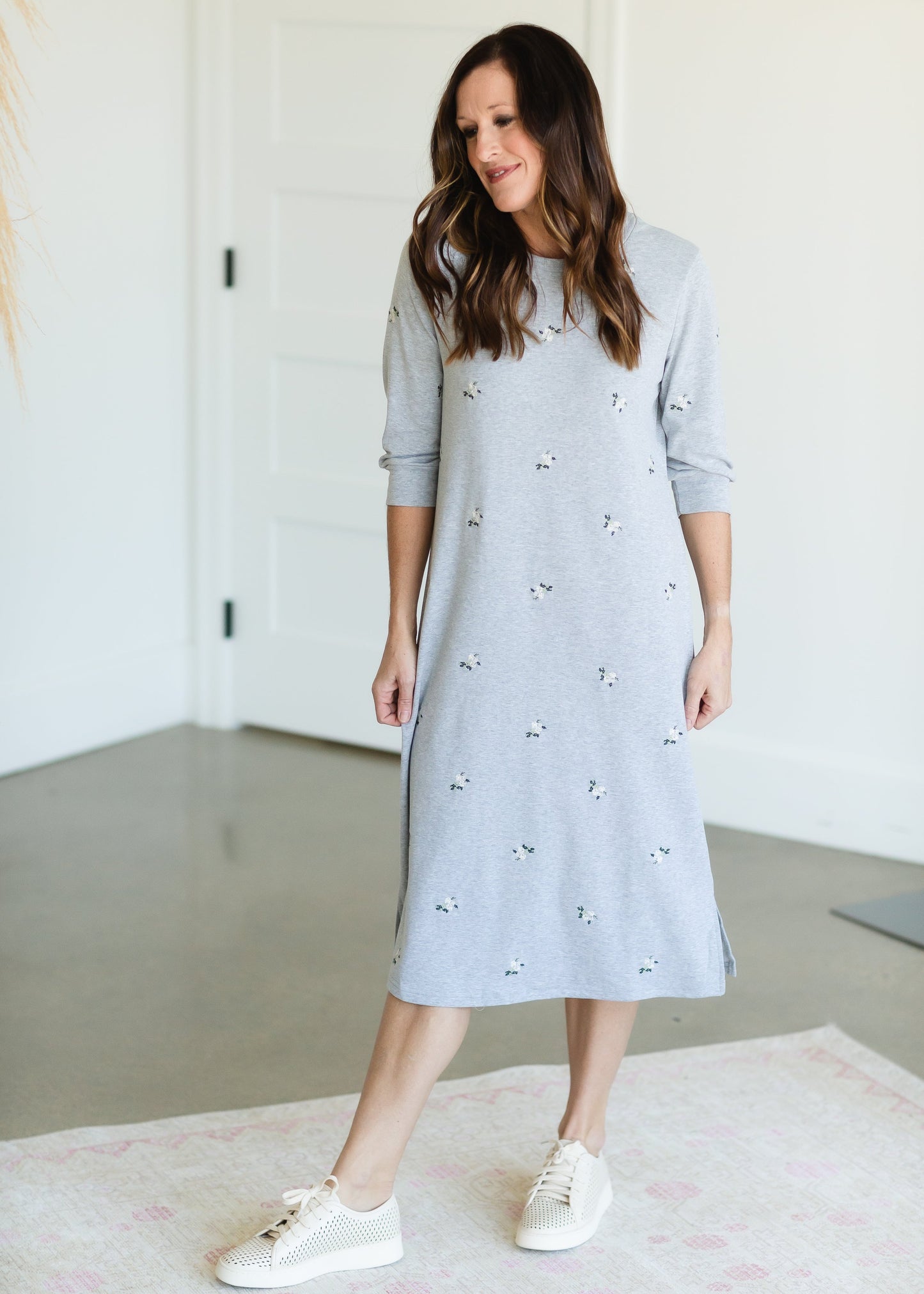 Dainty Floral Gray Sweatshirt Dress - FINAL SALE Dresses