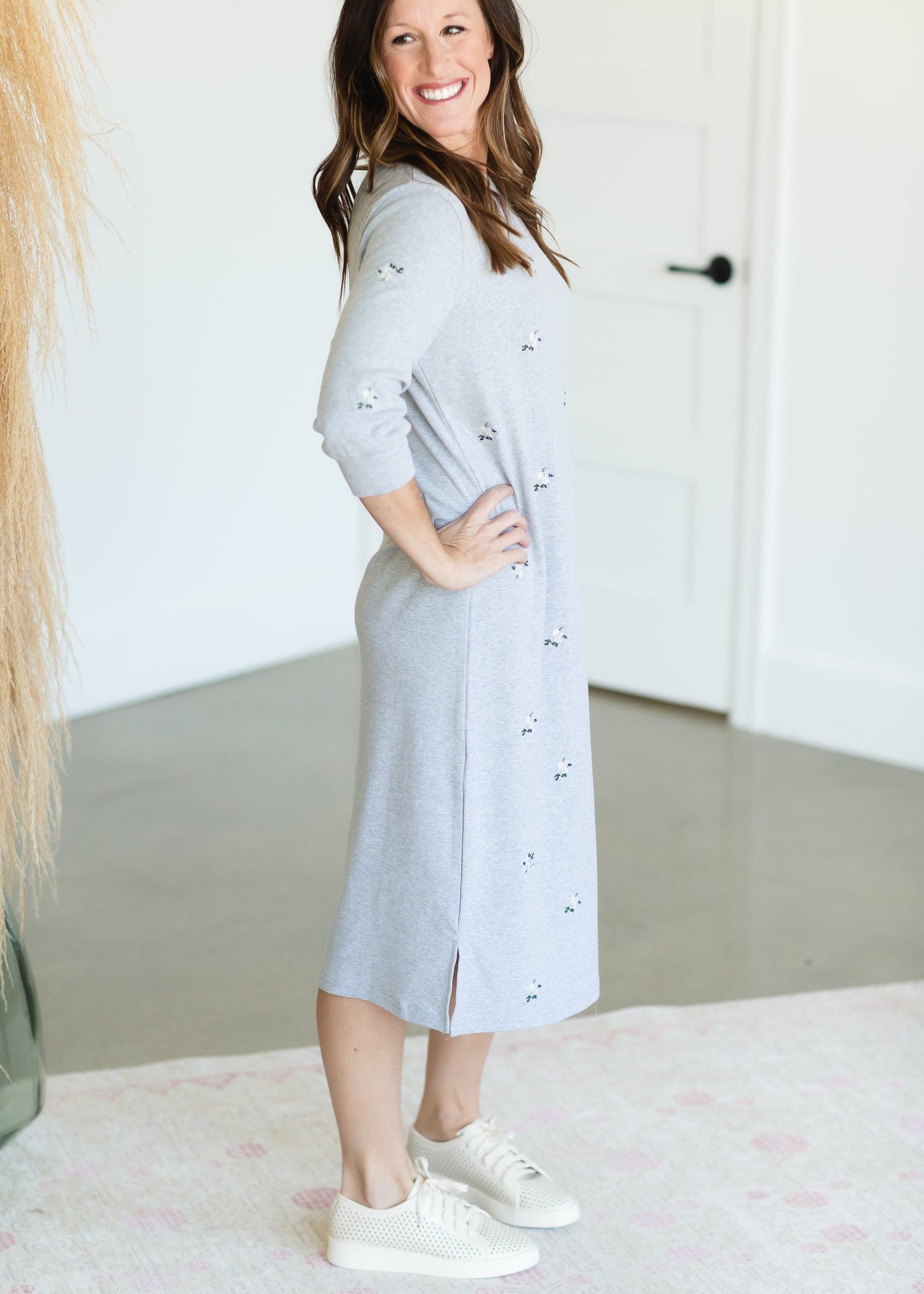 Dainty Floral Gray Sweatshirt Dress - FINAL SALE Dresses