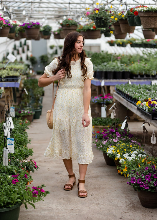 Dainty Ruffle Sleeve Midi Dress Dresses Yellow