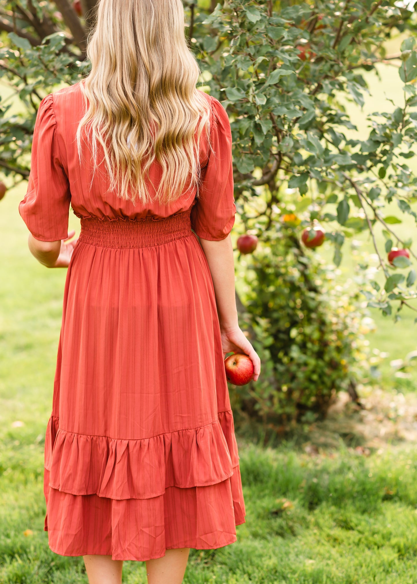 Dark Coral Ruffle Flare Midi Dress Dresses