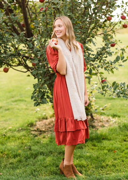 Dark Coral Ruffle Flare Midi Dress Dresses