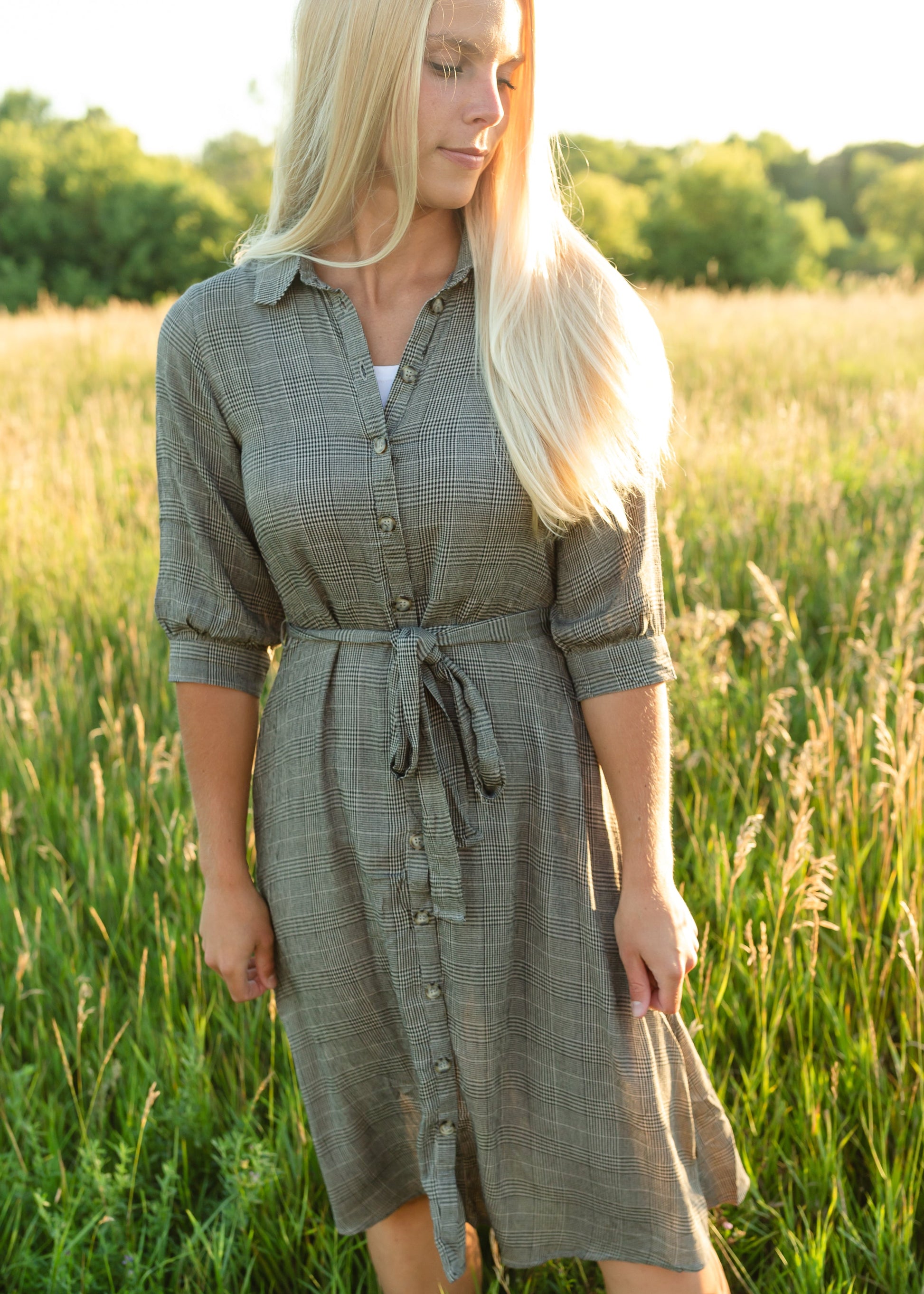 Dark Gray Plaid Belted Shirt Dress - FINAL SALE Dresses