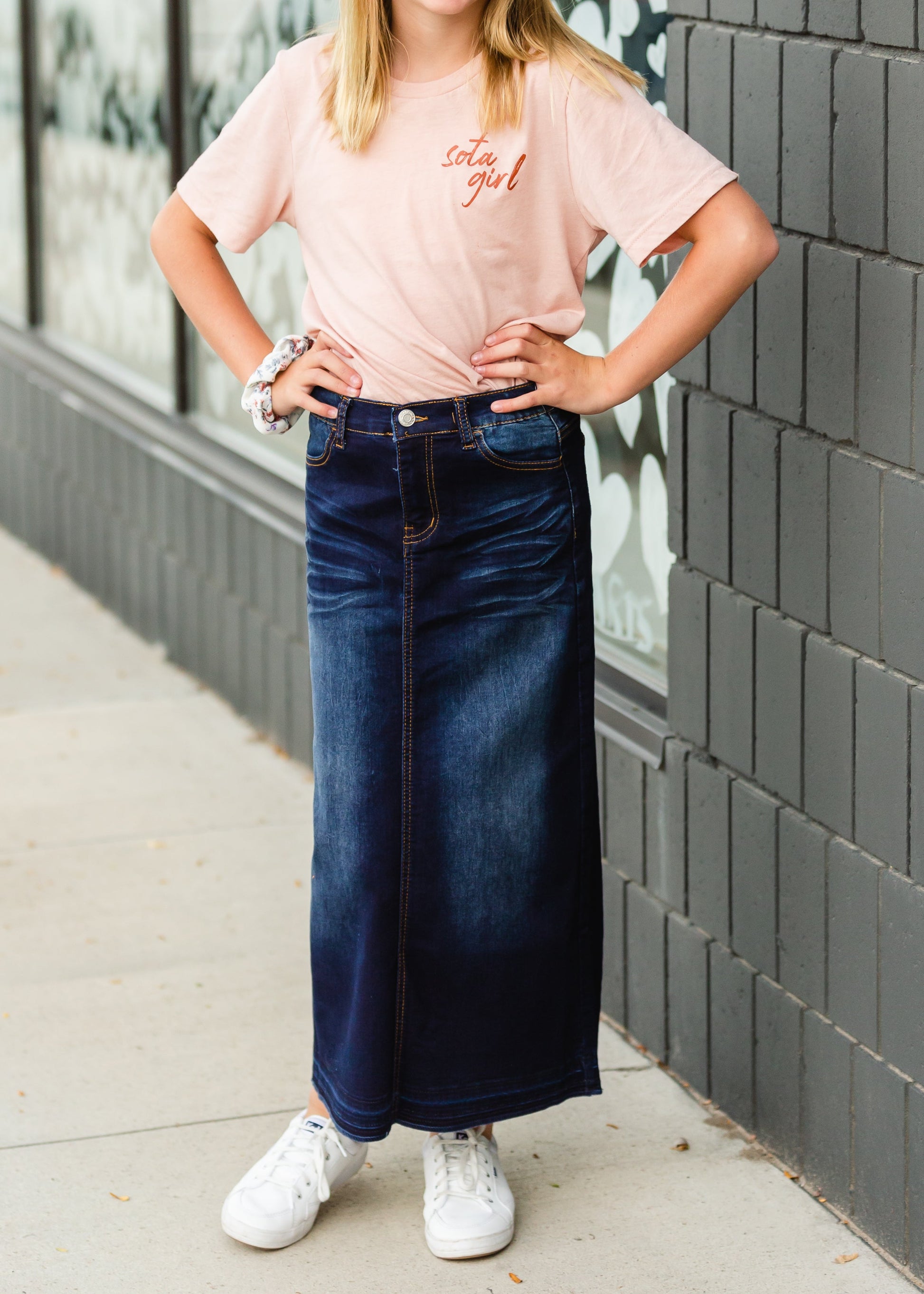 Dark Wash Long Denim Jean Skirt Skirts