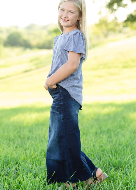 Dark Wash Long Denim Jean Skirt Skirts