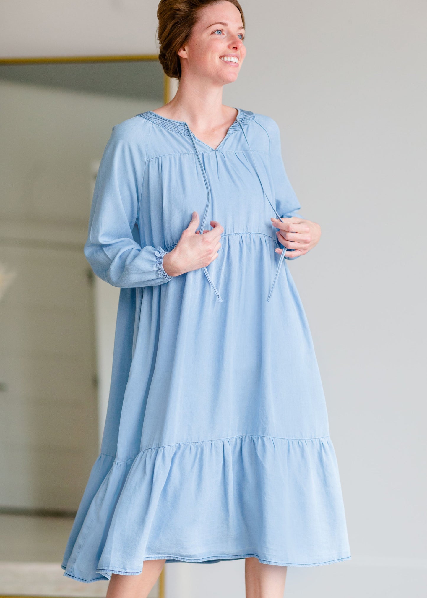 Denim Balloon Sleeve Midi Dress Dresses