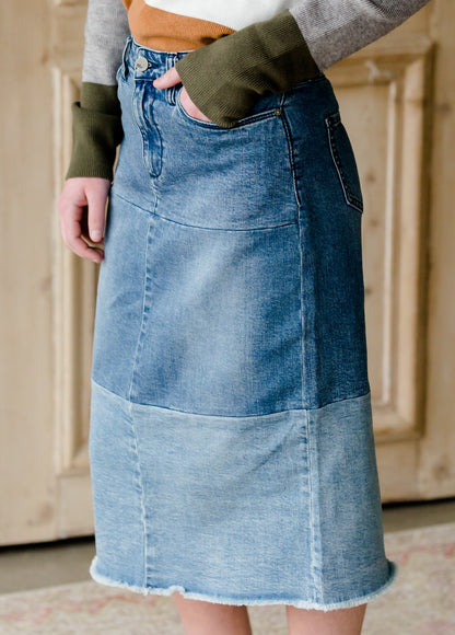 Denim Blocked Midi Jean Skirt - FINAL SALE Skirts