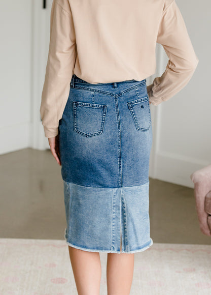 Denim Blocked Midi Jean Skirt - FINAL SALE Skirts