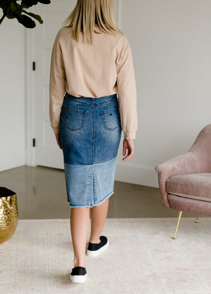 Denim Blocked Midi Jean Skirt - FINAL SALE Skirts