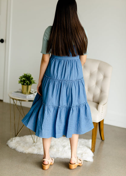 Denim Button Front Tiered Midi Dress - FINAL SALE Dresses