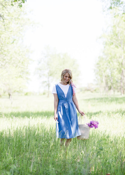 women's denim v neck button front dress