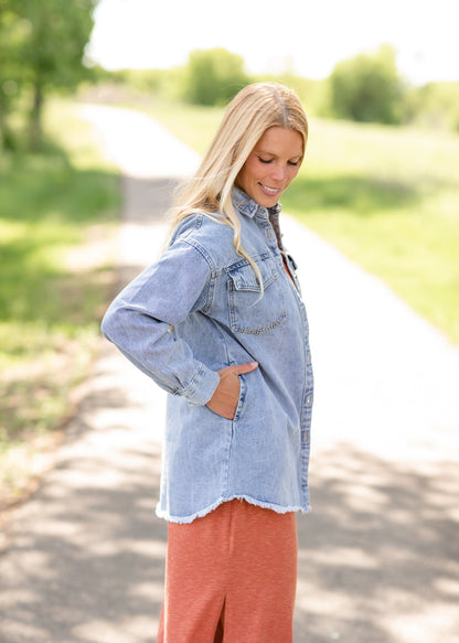 Denim Button Up Shacket - FINAL SALE Tops