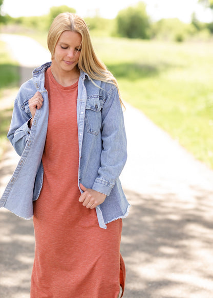 Denim Button Up Shacket - FINAL SALE Tops