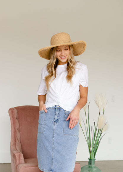 Denim High Waisted Square Pocket Skirt Skirts