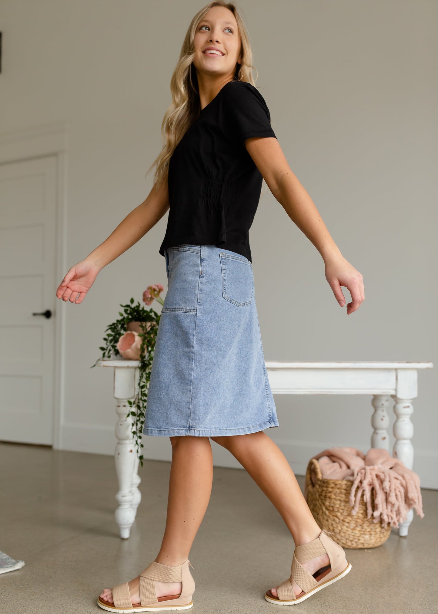 Denim High Waisted Square Pocket Skirt Skirts