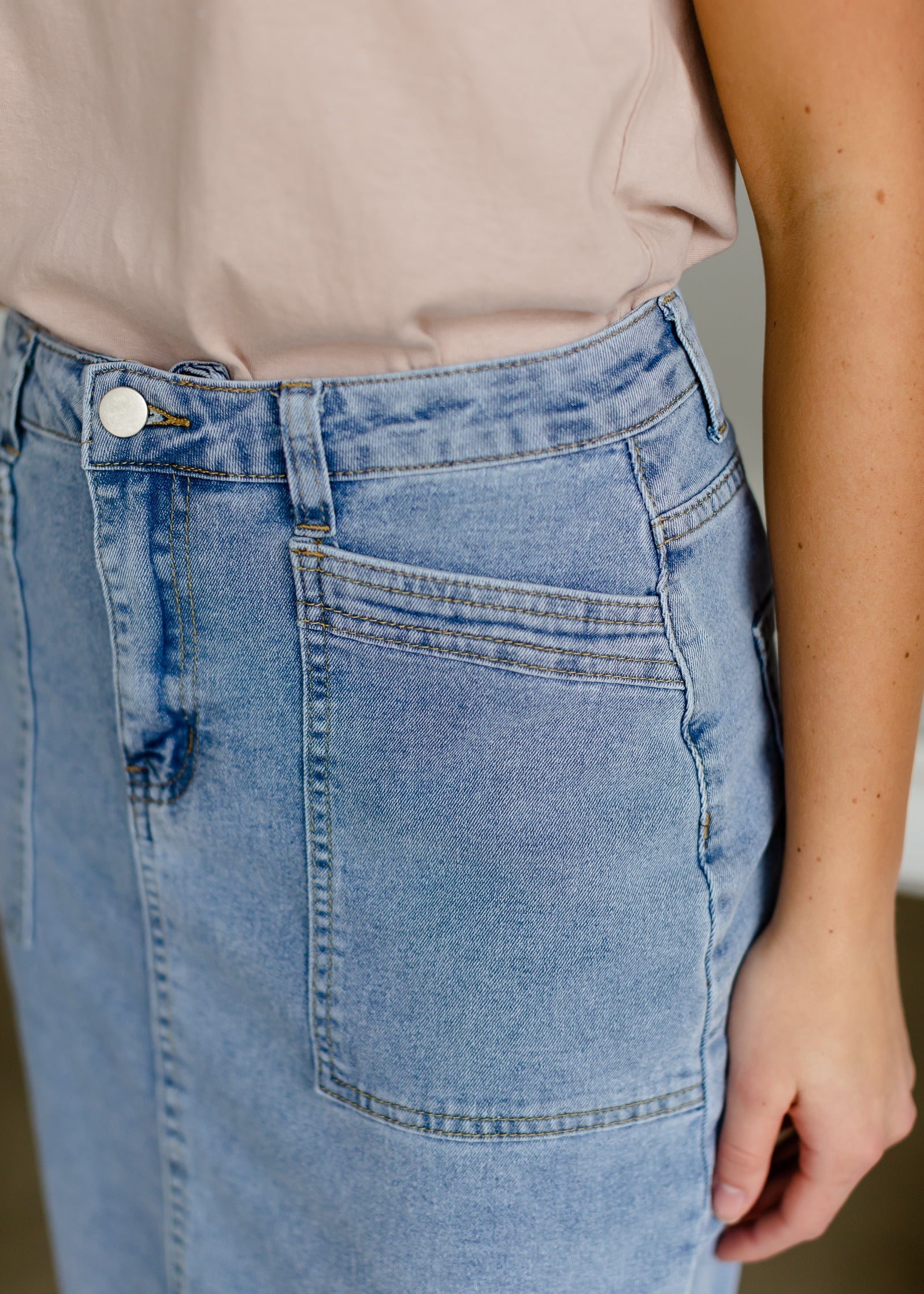 Denim High Waisted Square Pocket Skirt Skirts