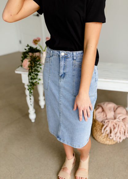 Denim High Waisted Square Pocket Skirt Skirts