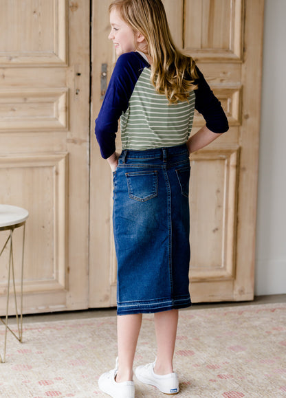 Denim Pencil Panel Jean Midi Skirt - FINAL SALE Skirts