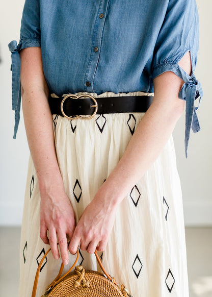 ivory 100% cotton diamond detail stretch midi skirt