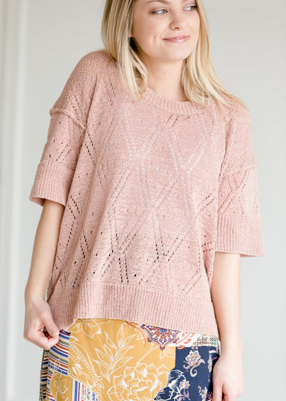 Diamond Print Sheer Sweater - FINAL SALE Tops