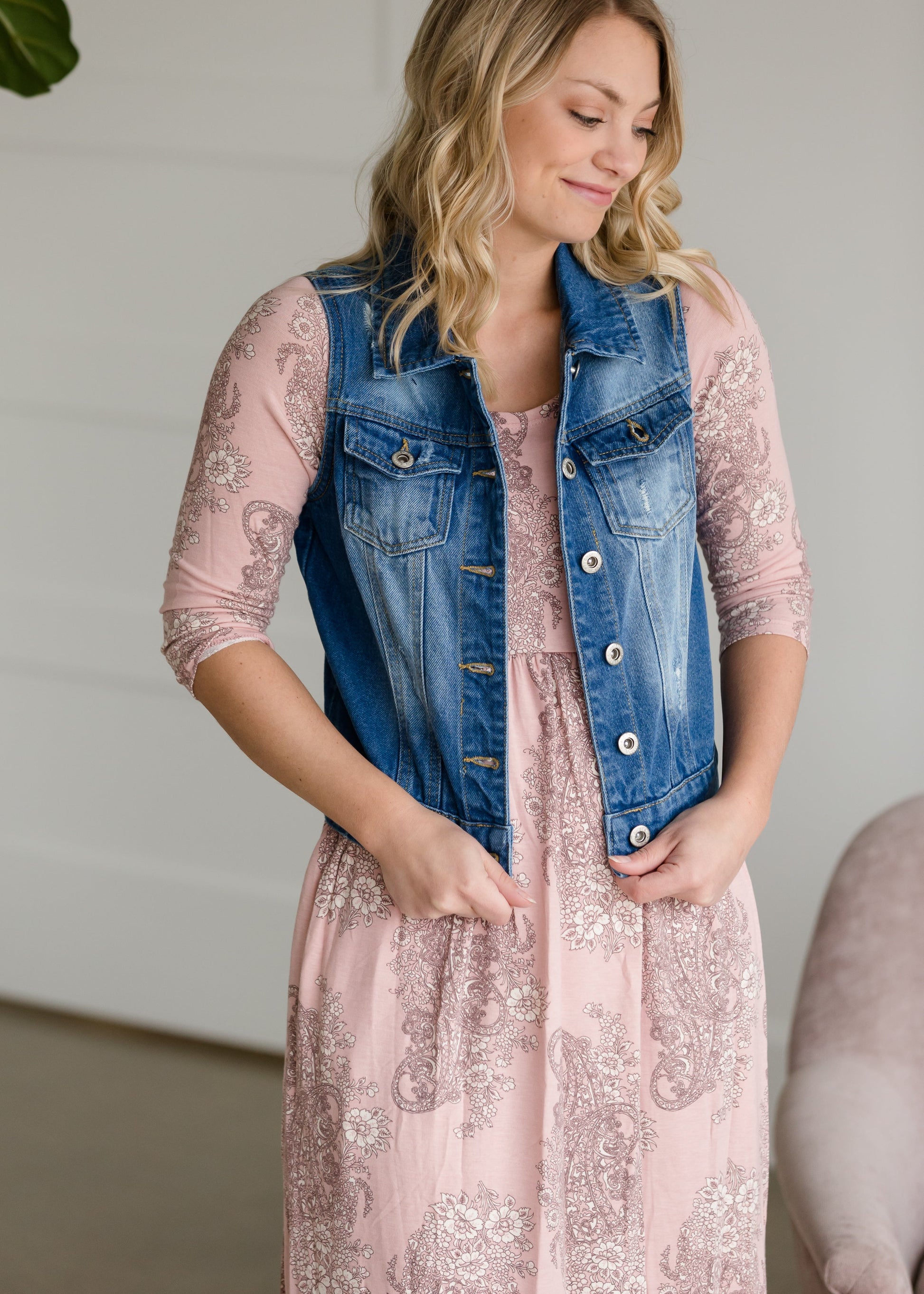 Distressed Premium Denim Vest - FINAL SALE Tops