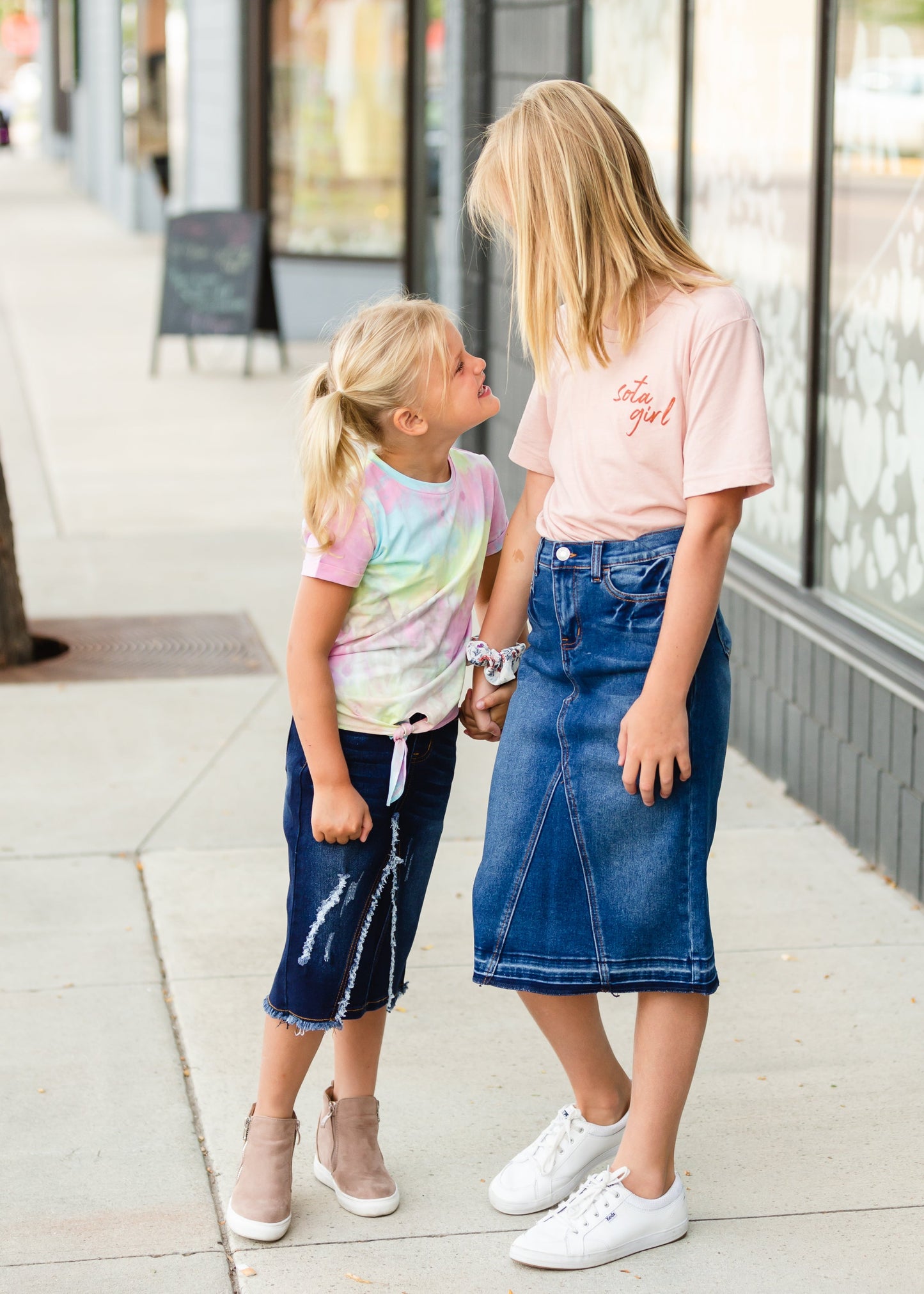 Distressed Stretch Waist Midi Skirt - FINAL SALE Girls