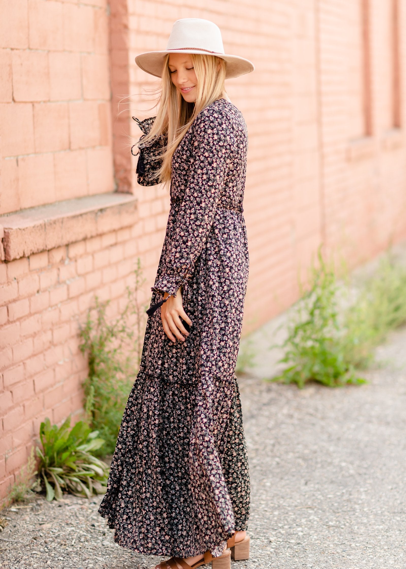 Ditsy Print Floral Tie Sleeve Maxi Dress Dresses Mikarose