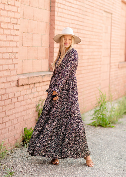 Ditsy Print Floral Tie Sleeve Maxi Dress Dresses Mikarose