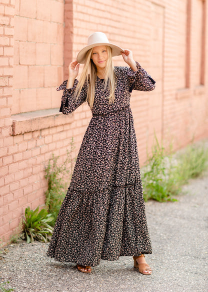 Ditsy Print Floral Tie Sleeve Maxi Dress Dresses Mikarose