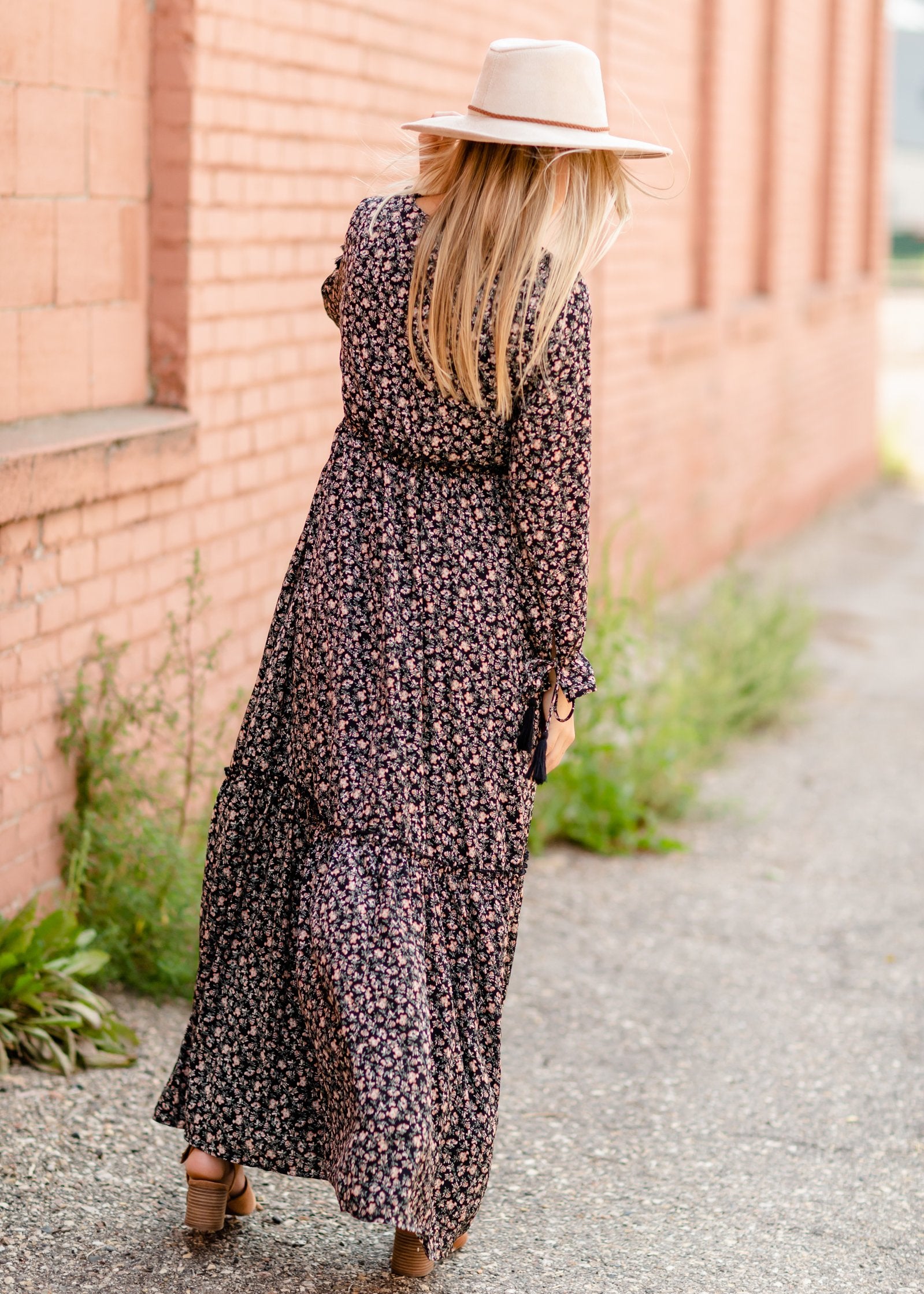 Ditsy Print Floral Tie Sleeve Maxi Dress Dresses Mikarose