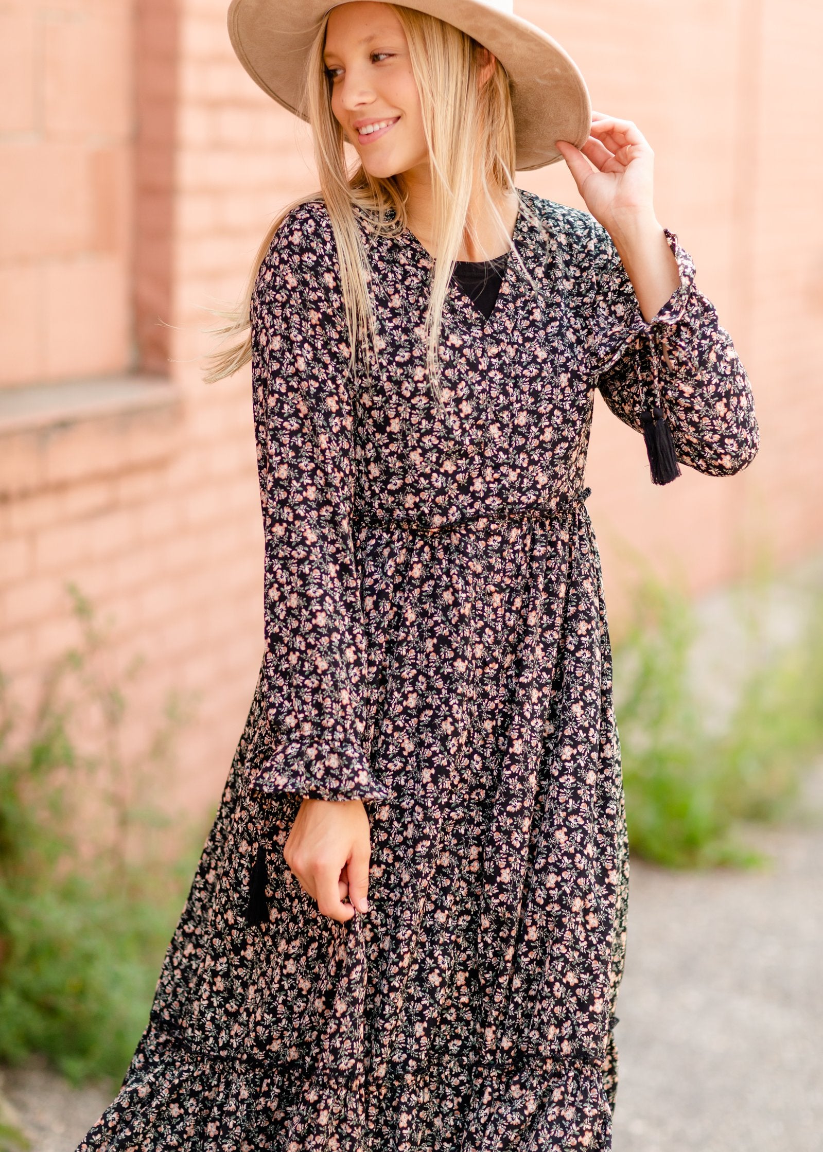 Ditsy Print Floral Tie Sleeve Maxi Dress Dresses Mikarose