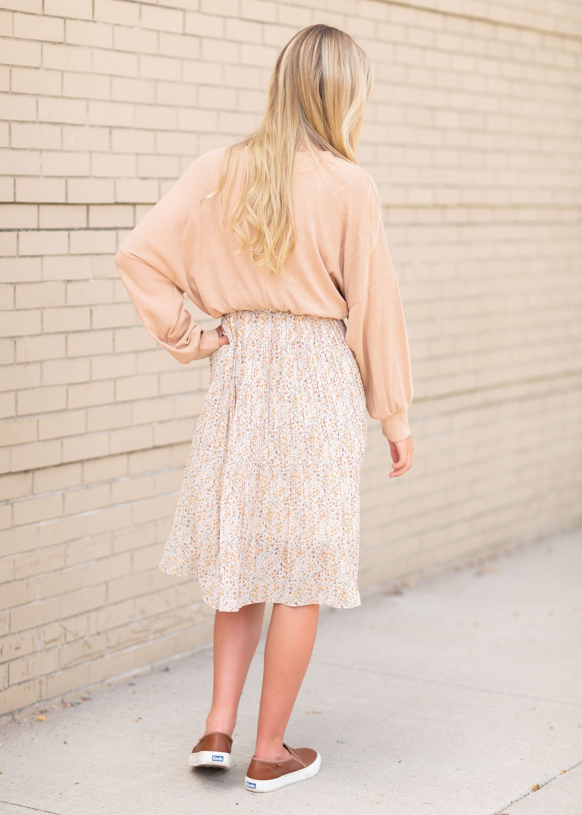 Ditsy Print Pleated Midi Skirt Skirts