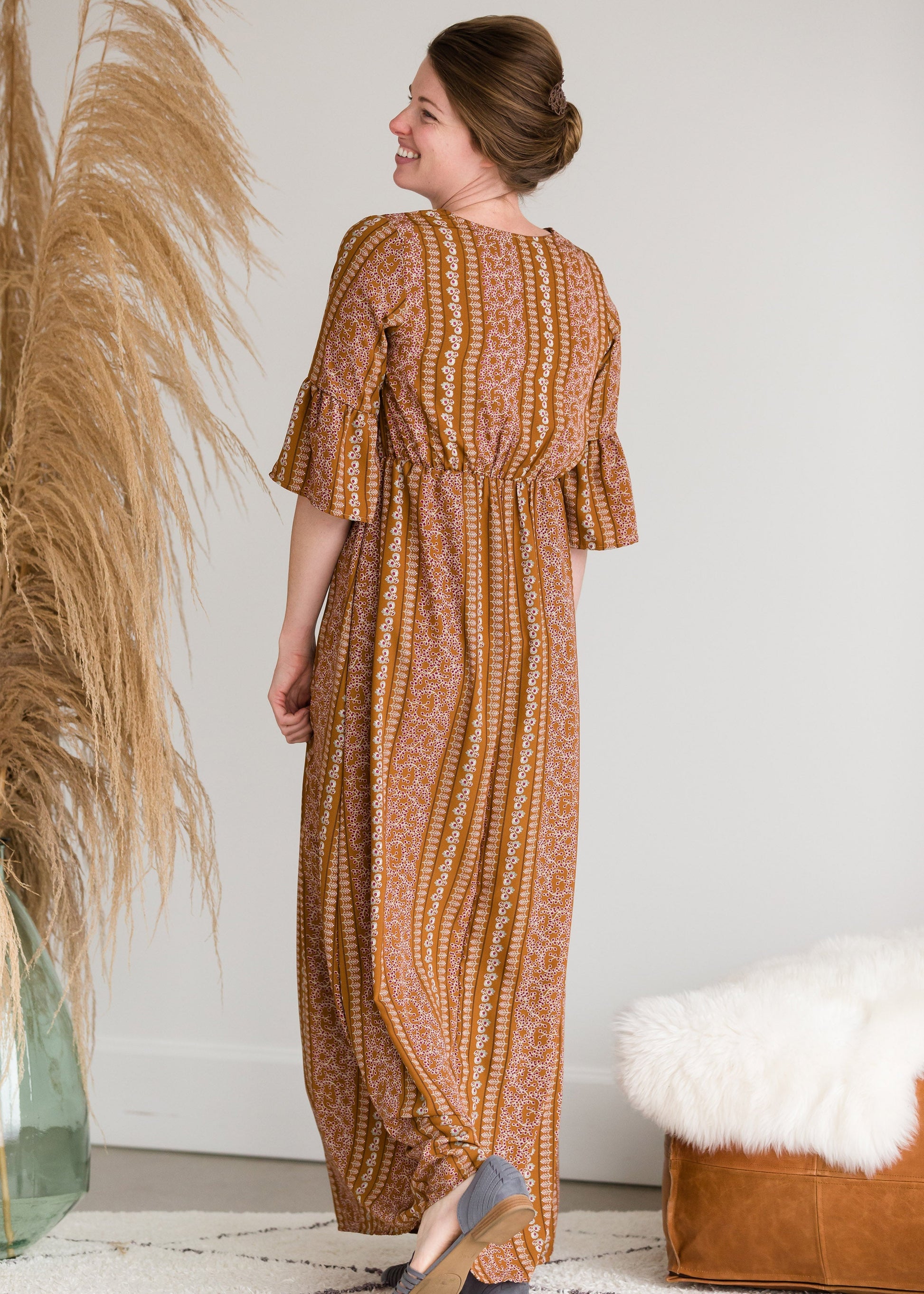 Ditsy Print Trumpet Sleeve Maxi Dress - FINAL SALE Dresses