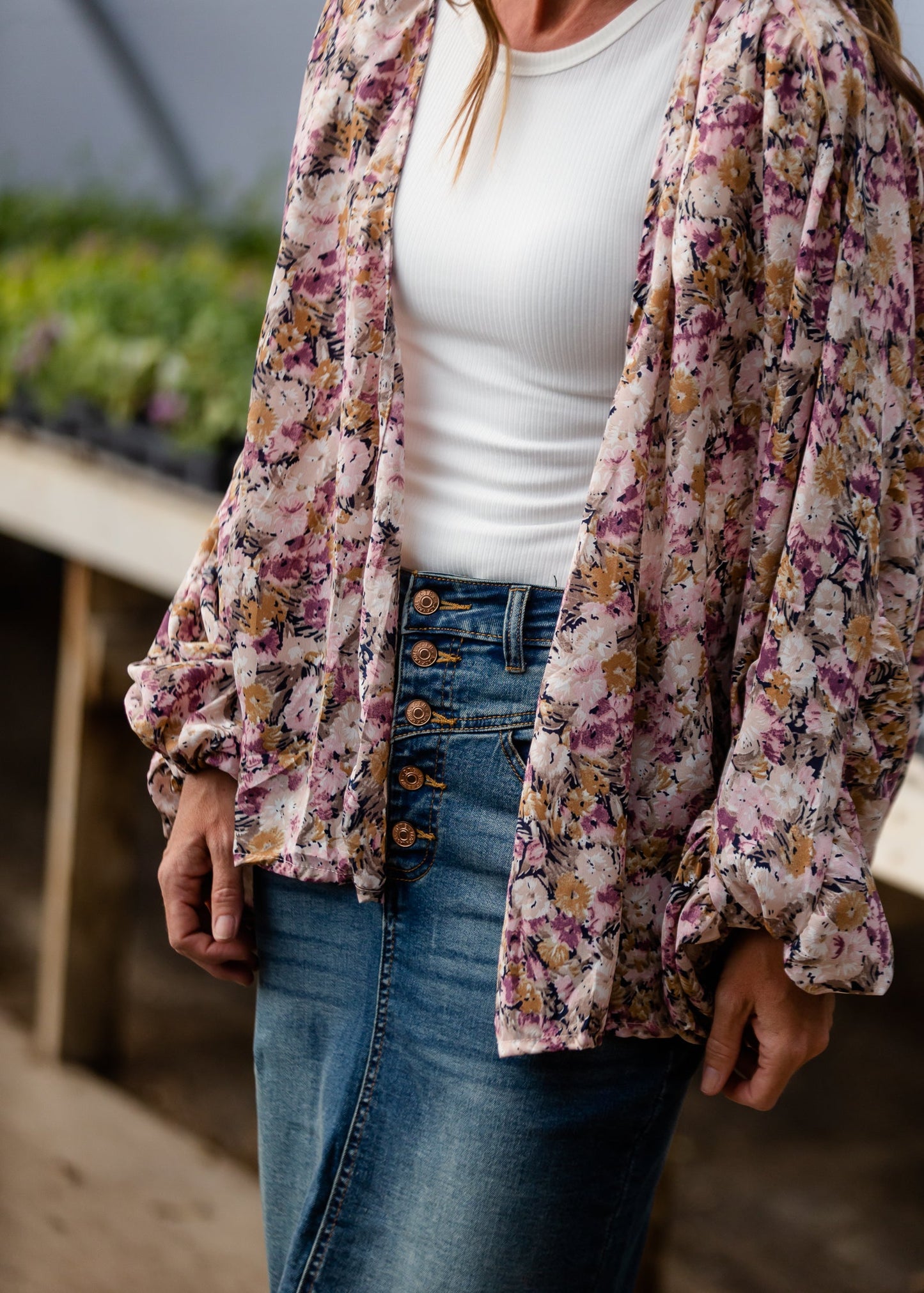 Dolman Sleeve Floral Ruched Kimono - FINAL SALE Tops