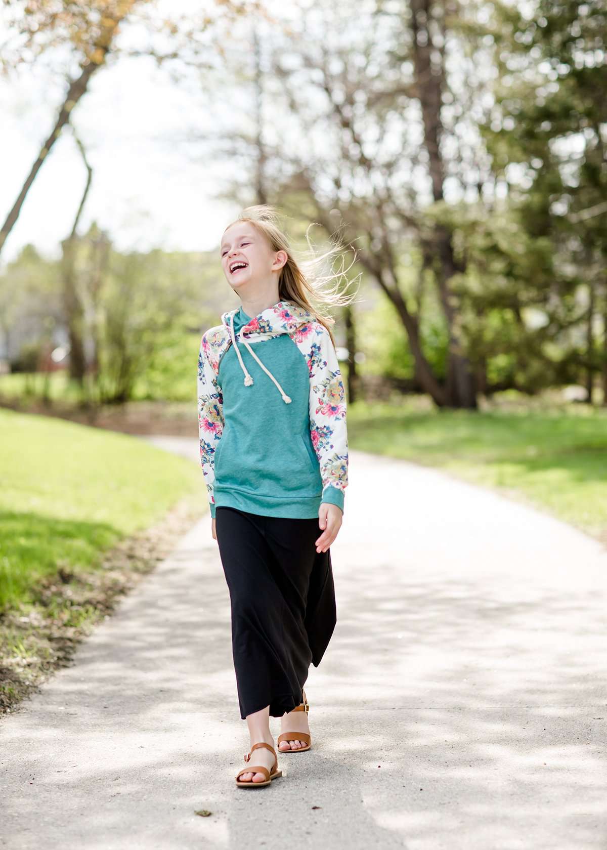 teal and floral doublehood girls sweatshirt