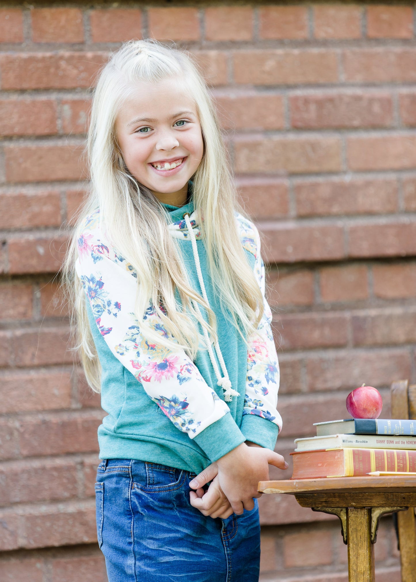 teal and floral doublehood girls sweatshirt