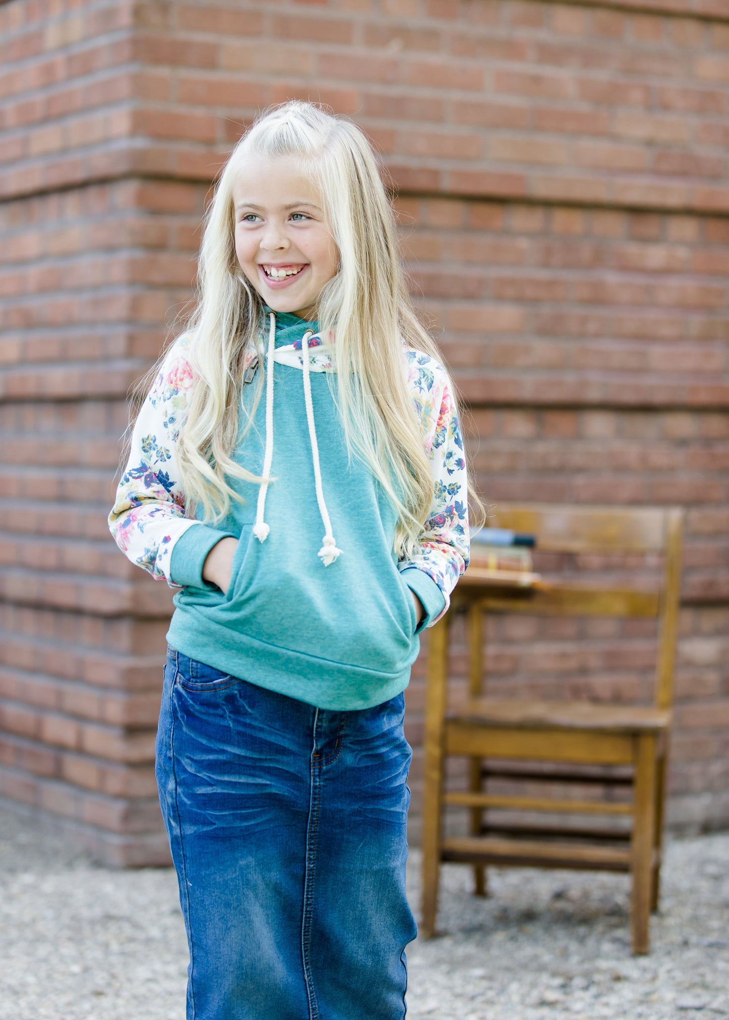 teal and floral doublehood girls sweatshirt