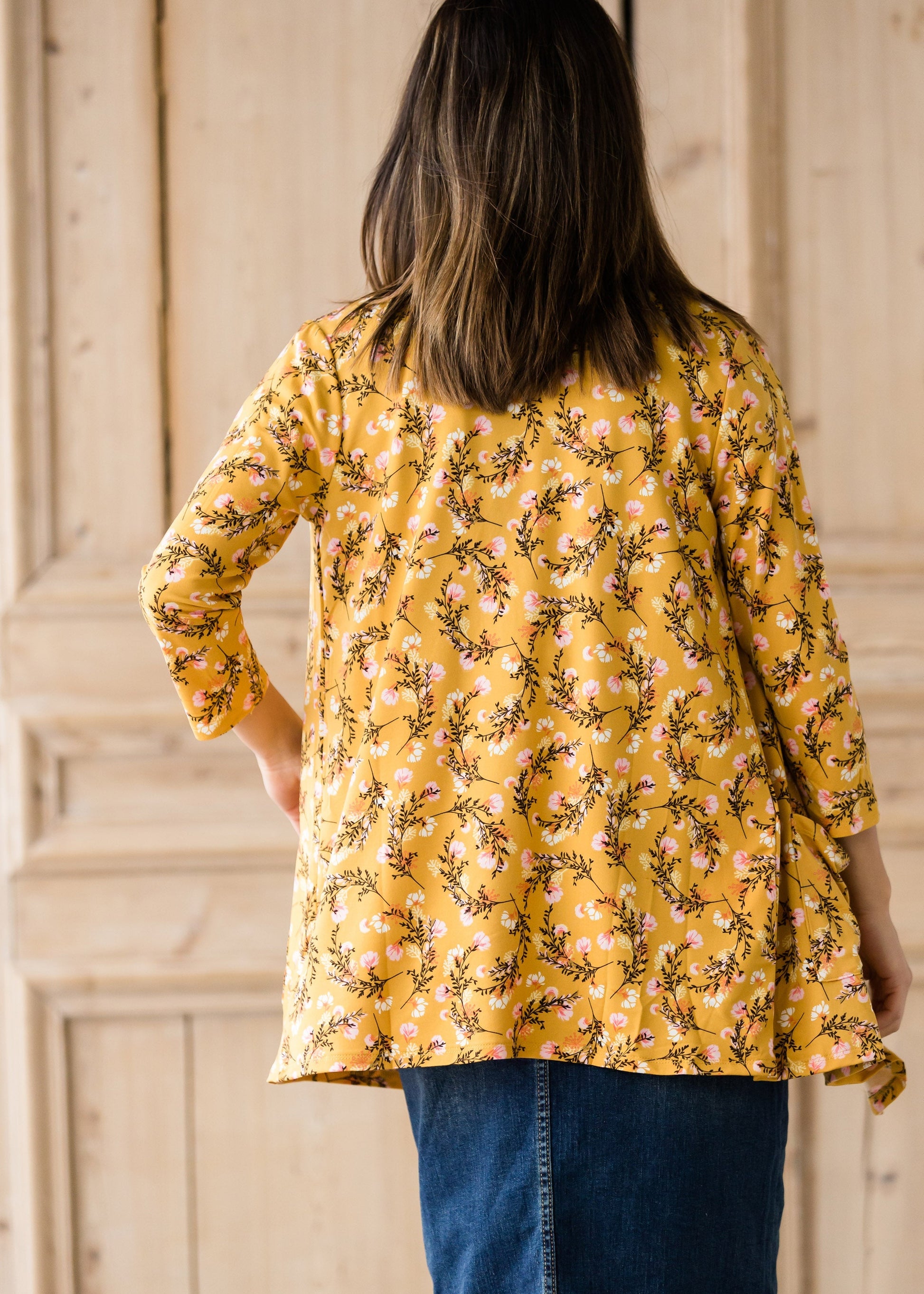 Draped Open Front Floral 3/4 Sleeve Cardigan - FINAL SALE Layering Essentials