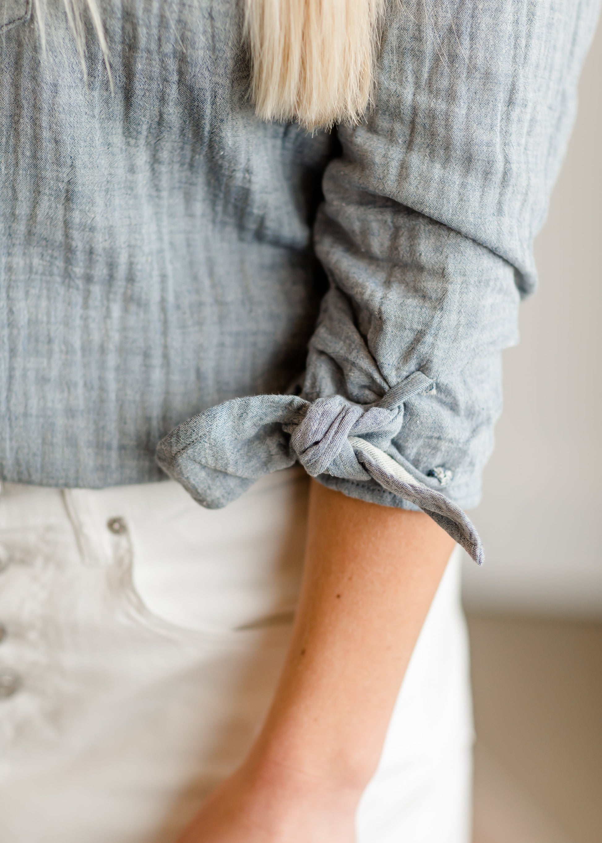 Dusty Blue Button Up Top - FINAL SALE Tops