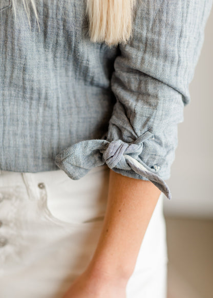 Dusty Blue Button Up Top - FINAL SALE Tops