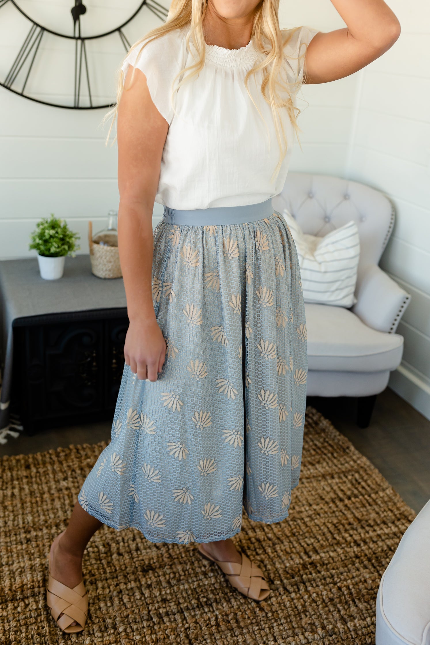 Dusty Blue Laced Midi Skirt - FINAL SALE Skirts