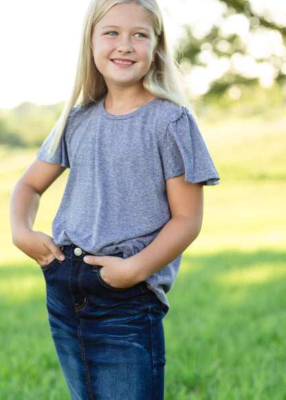 Dusty Navy Ruffle Sleeve Tunic - FINAL SALE Tops